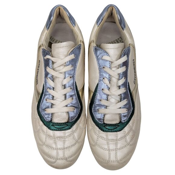 Bikkembergs Futsal Shoes Womens Metallic Green Gold Cream Leather EU 39 US 8.5 - Picture 7 of 14